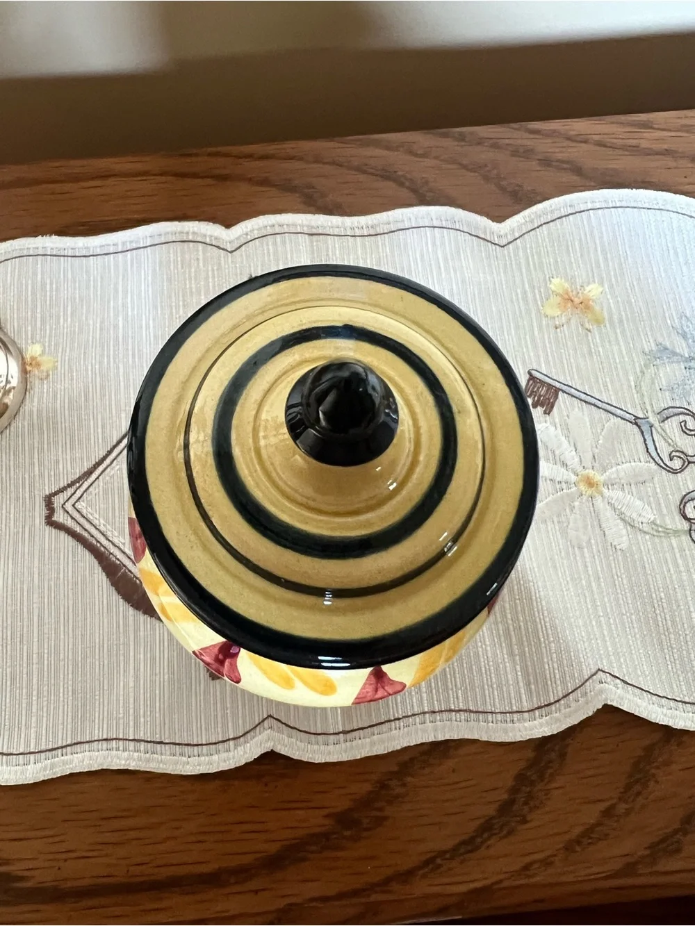 Princesa de Minaya Saffron Jar with Lid Ceramic Hand-Painted Yellow Blue - EMPTY